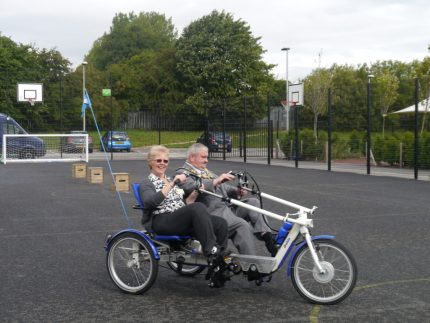 Joanne Brown and Barnsley's Mayor cycling