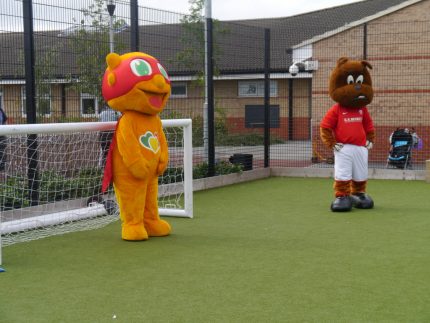 Penalty shoot out with the mascots