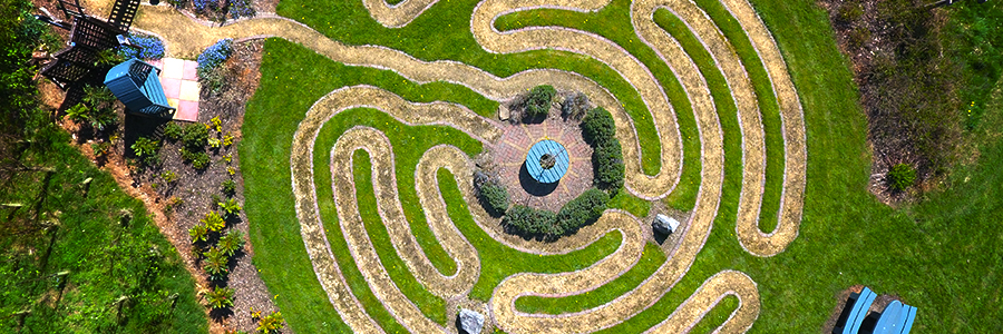 aerial photgraph of a maze