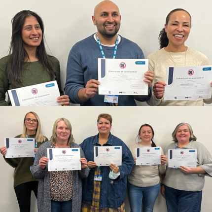A collage of photos of people holding certificates