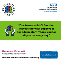 An image with the text “Our team couldn’t function without the vital support of our admin staff. Thank you for all you do every day.”