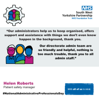 An image with the text - “Our administrators help us to keep organised, offers support and assistance with things we don’t even know happen in the background, thank you.