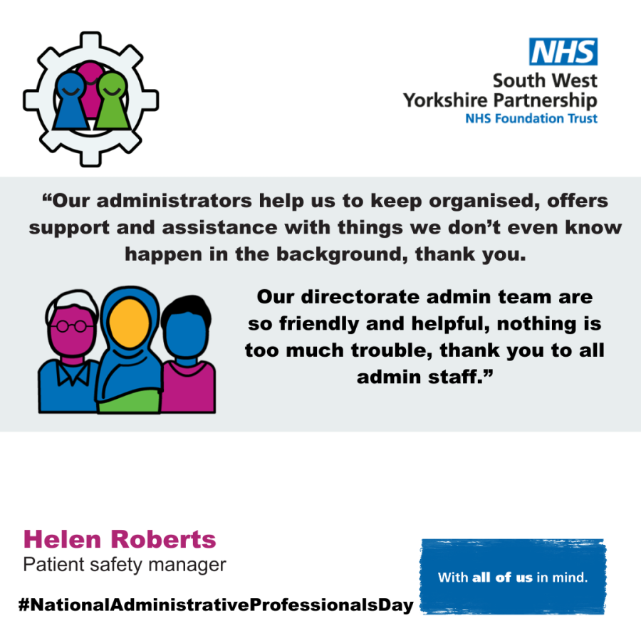 An image with the text - “Our administrators help us to keep organised, offers support and assistance with things we don’t even know happen in the background, thank you.