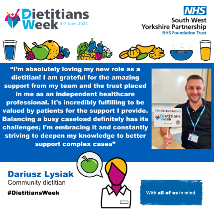 “I’m absolutely loving my new role as a dietitian! I am grateful for the amazing support from my team and the trust placed in me as an independent healthcare professional. It's incredibly fulfilling to be valued by patients for the support I provide. Balancing a busy caseload definitely has its challenges; I'm embracing it and constantly striving to deepen my knowledge to better support complex cases”