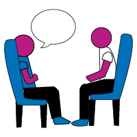 An icon of 2 people sat opposite one and other in a therapy setting