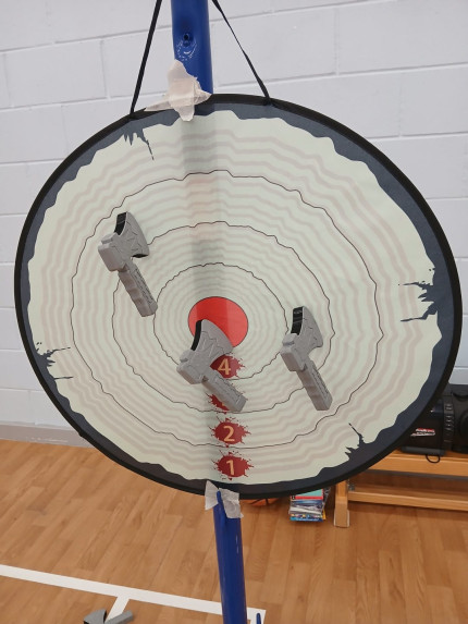 A game of pretend axe throwing