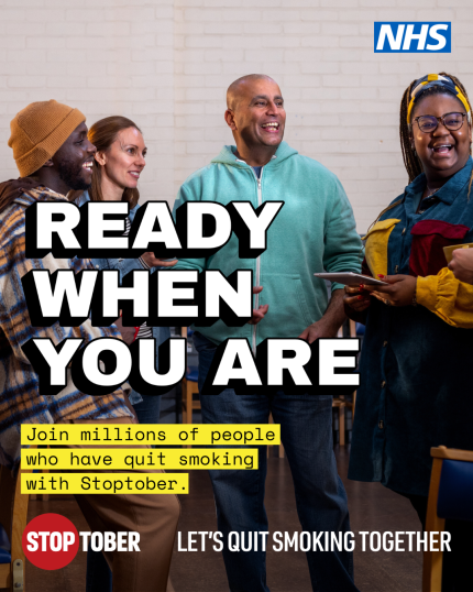 NHS Stoptober campaign image promoting health services and support for the community.